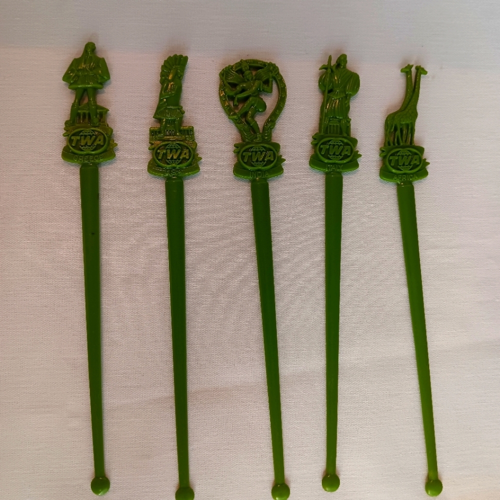 Vtg. TWA Swizel Cocktail Sticks Plastic Lot 5